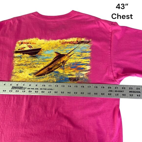 Guy Harvey Blue Water Pink T Shirt Size Large Salt Water Fishing Outdoors Pocket - Picture 10 of 11